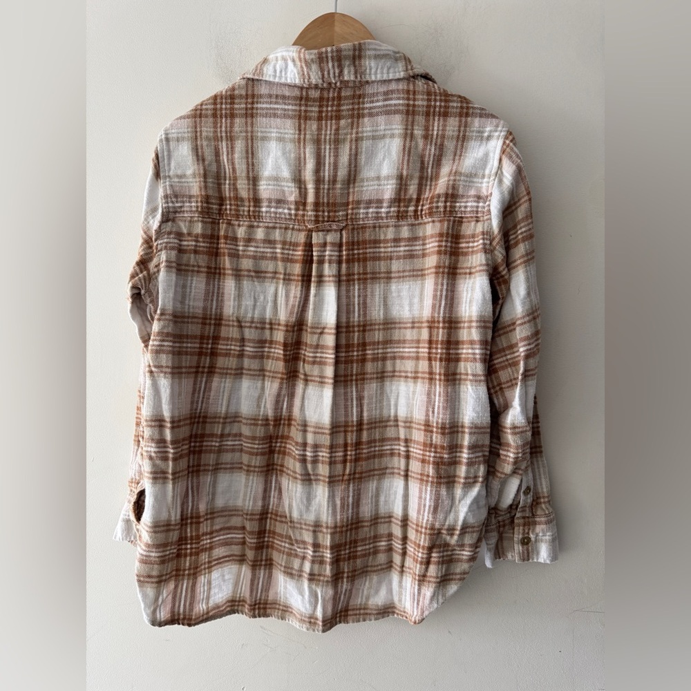 American Eagle Brown Tan Plaid Oversized Button Down Top - Picture 6 of 9